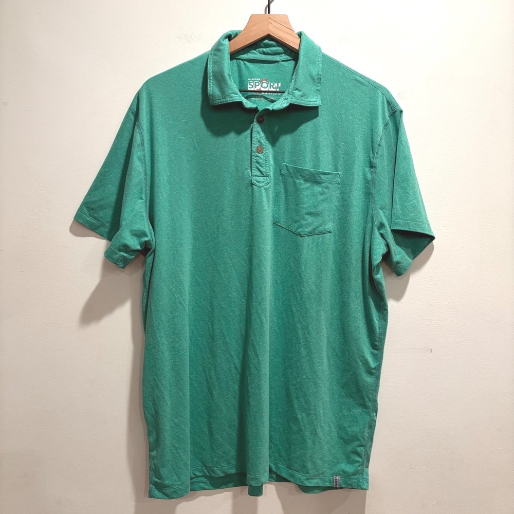 Marine Layer Weekend Sport Polo Men's XL ‎ Green Heathered Shirt Active Casual